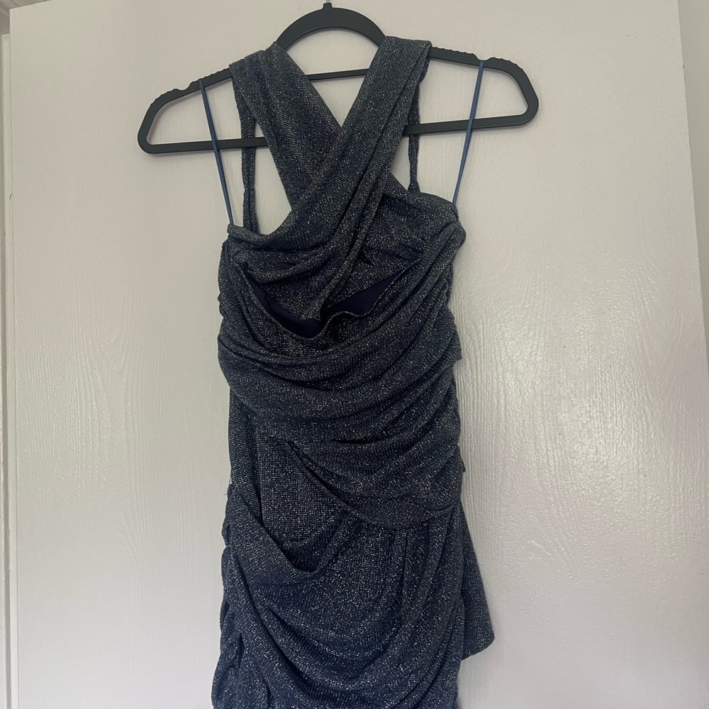 Pull&Bear Blue Asymmetrical Ruched Mini Dress